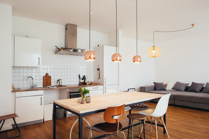 Modern Bright Kitchen With Living Room