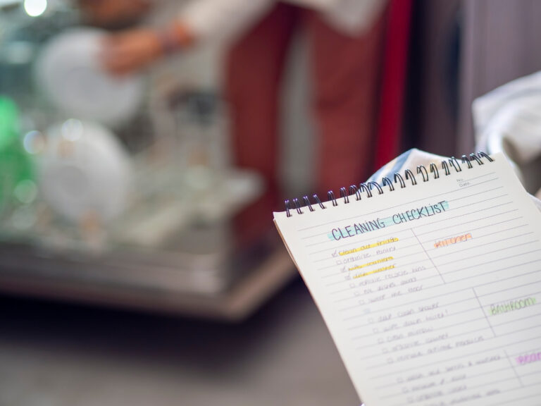 Cleaning checklist for planning routine at home with marks