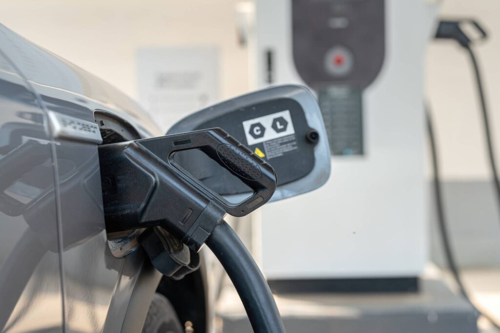 Electric vehicle connected to a level 3 EV charger