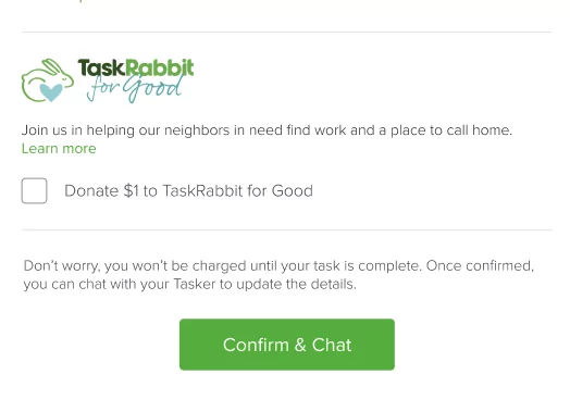 taskrabbit checkout with donations